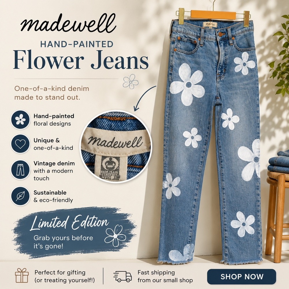 Madewell The Perfect Vintage Jean Hand Painted Flower Floral Denim 25 BB015
